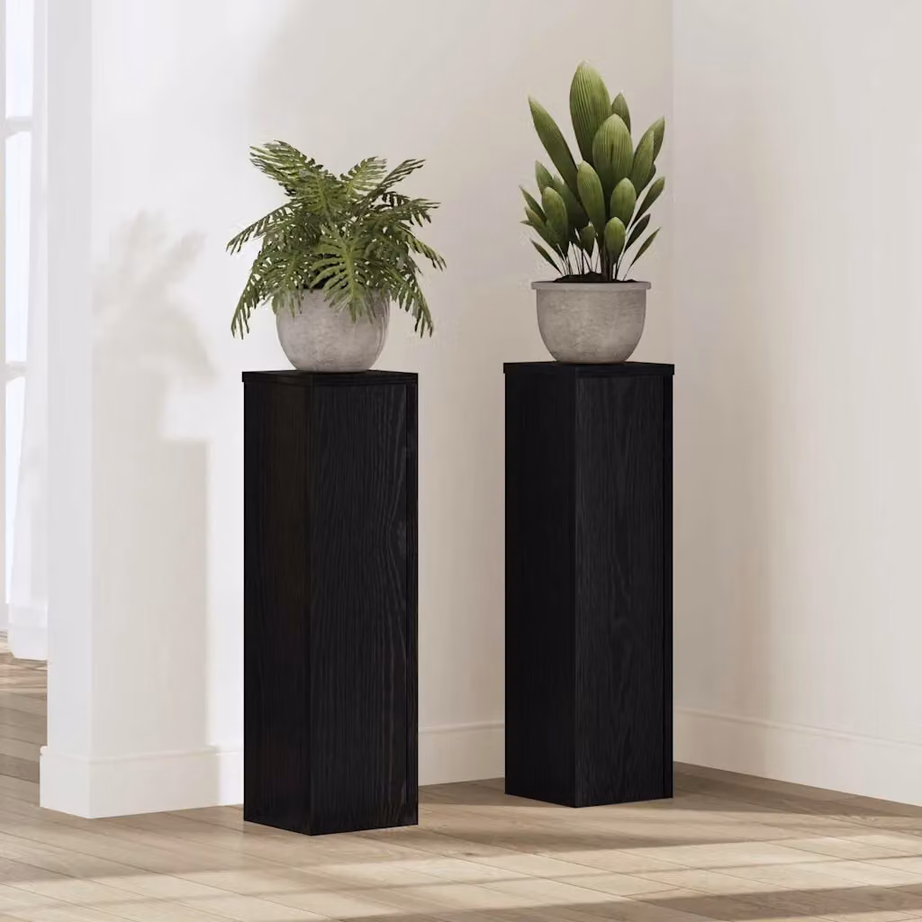 Set di 2 supporti per piante vidaXL in legno nero, H x L x P: 60 x 17 x 17 cm