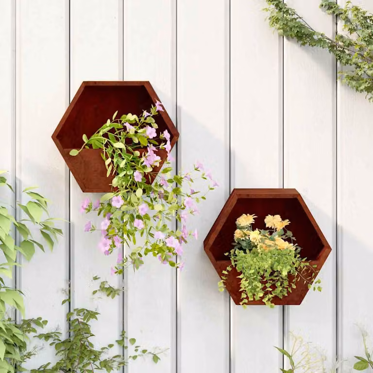 Set di 2 fioriere da parete vidaXL in acciaio Corten color ruggine, L: 30 cm, P: 10 cm, H: 25 cm