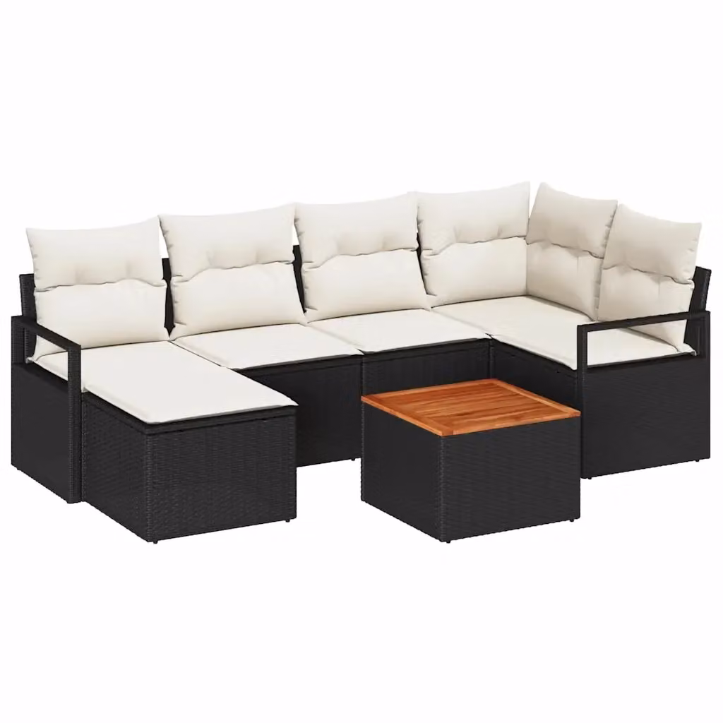 Set Divano da Giardino a L con 7 Pezzi vidaXL Nero con Cuscini e Tavolino in Polyrattan e Acciaio – 2