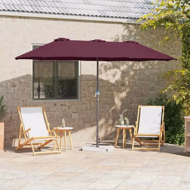 Ombrellone da giardino e spiaggia rosso bordeaux in poliestere con struttura in alluminio L: 370 cm, P: 197 cm, H: 239 cm – 1