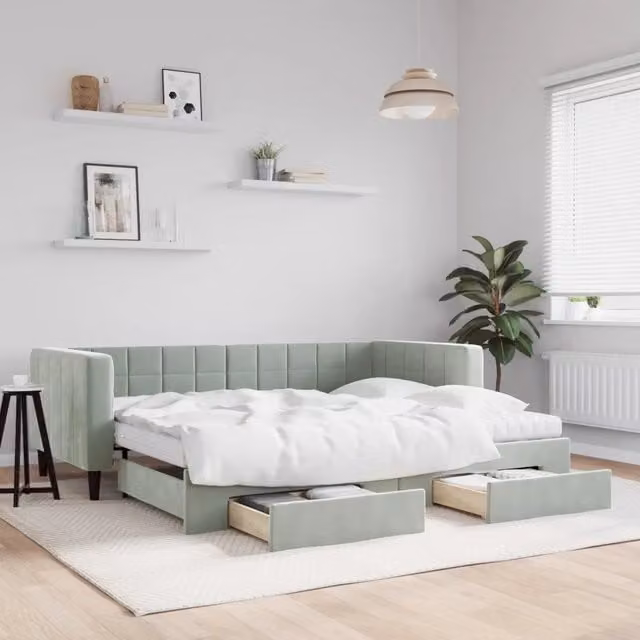Divano Letto Estraibile con Cassetti vidaXL in Velluto Grigio 90x190 cm