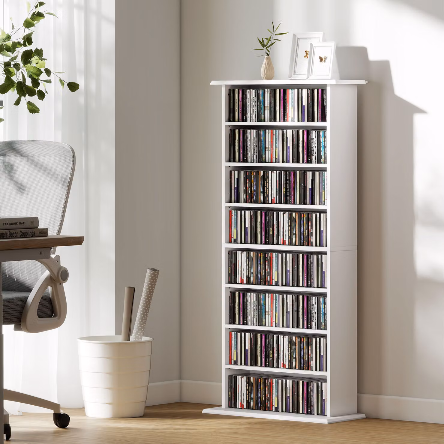Scaffale Porta CD e DVD HOMCOM Bianco con 6 Ripiani Regolabili L/P/H: 58 x 24 x 124.5 cm – 2