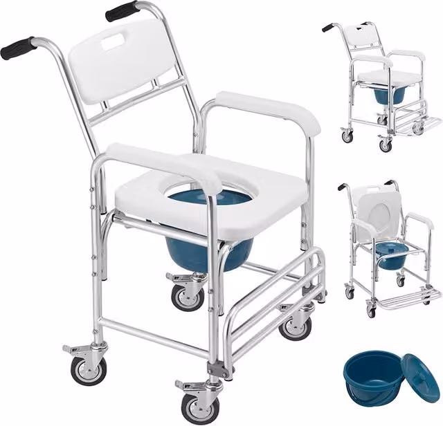 Sedia a rotelle impermeabile Giordanoshop per anziani e disabili con WC e seduta comoda, colore bianco – 1