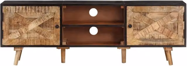 Mobile TV-Credenza in Legno di Mango e Acacia, Stile Rustico, Colore Marrone e Nero, L/P/H: 140 x 30 x 46 cm