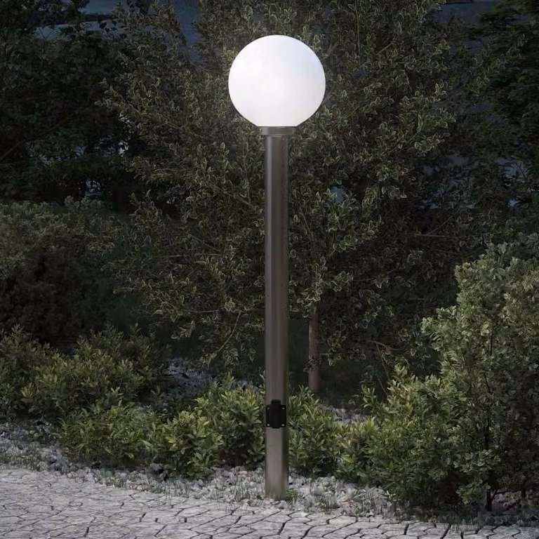 Lampada a paletto con presa elettrica 120 cm Acciaio Inox IP44