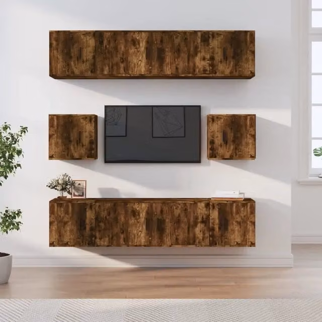 Set Mobili Porta TV 8 pz Rovere Fumo in Legno Multistrato 3188675
