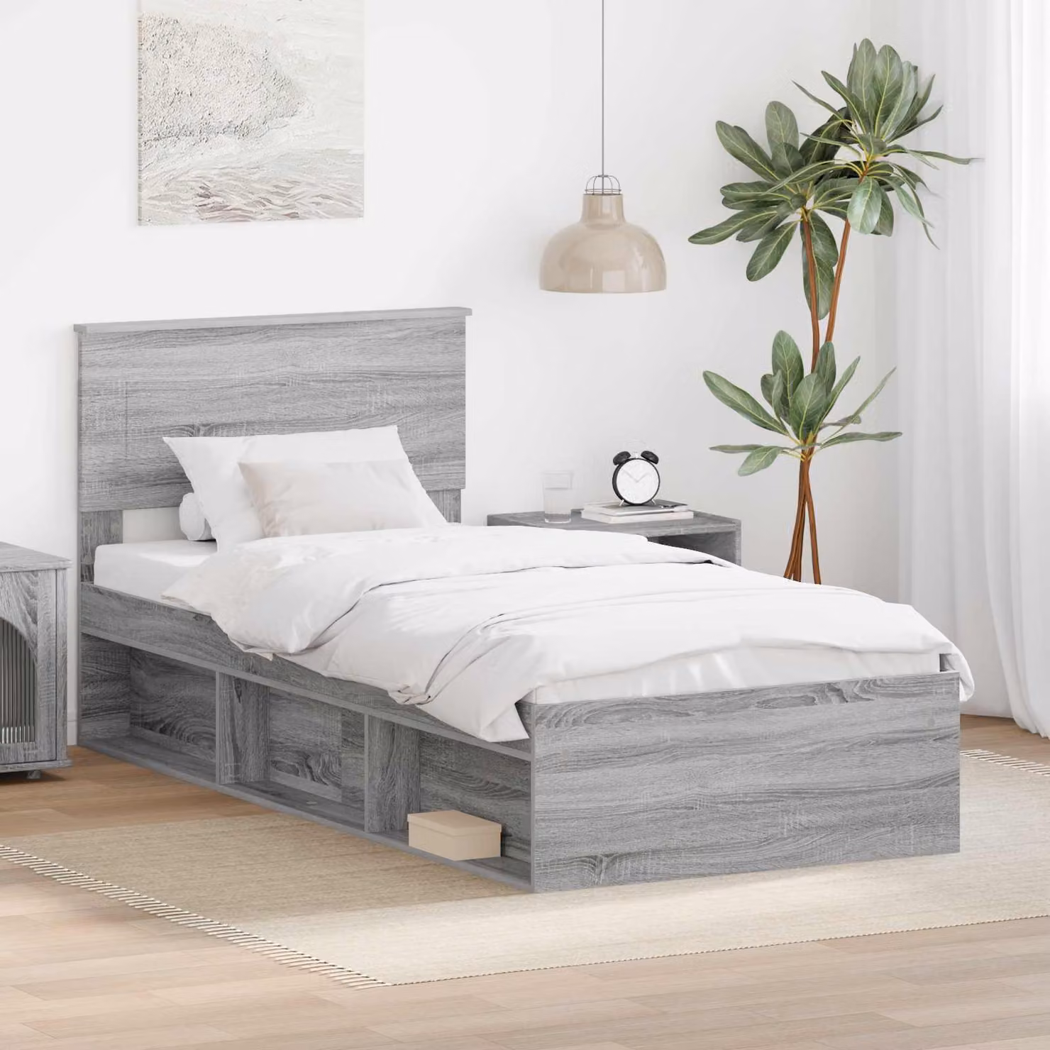 Struttura del letto con testiera vidaXL in legno e MDF Grigio, L 90 x P 190 cm