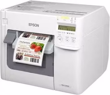 Stampante Inkjet a colori Epson ColorWorks C3500 bianca con connessione Ethernet e USB