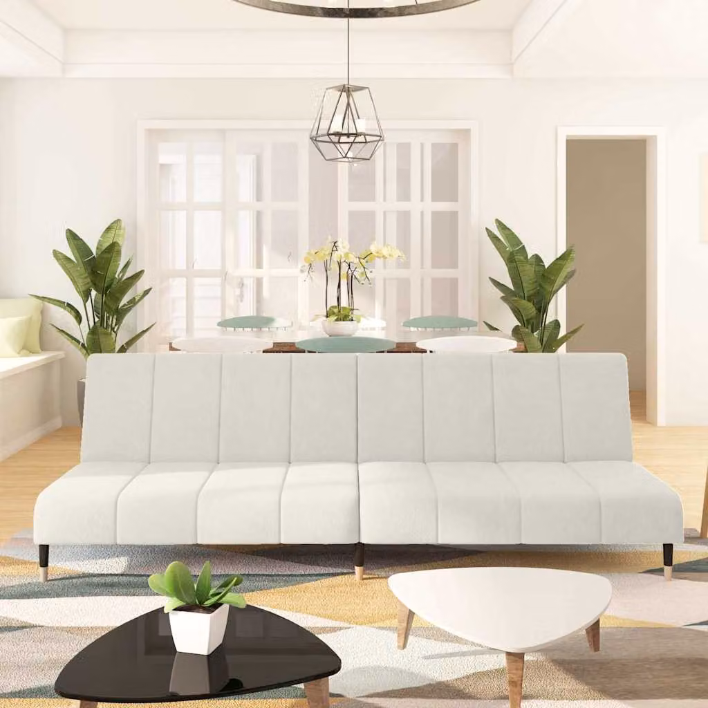 vidaXL Divano Letto Click-Clack 2 Posti in Velluto Beige con Poggiatesta Regolabile e Funzione Letto, L/P/H: 200 x 90 x 69 cm