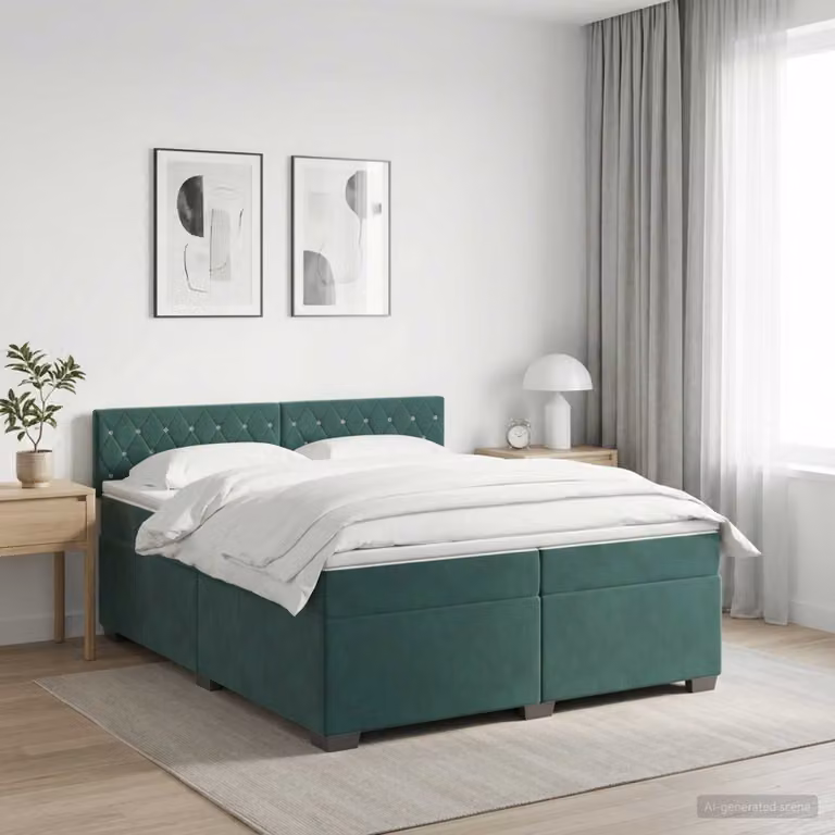 Letto box spring con materasso ibrido vidaXL in velluto verde scuro 200 x 200 cm