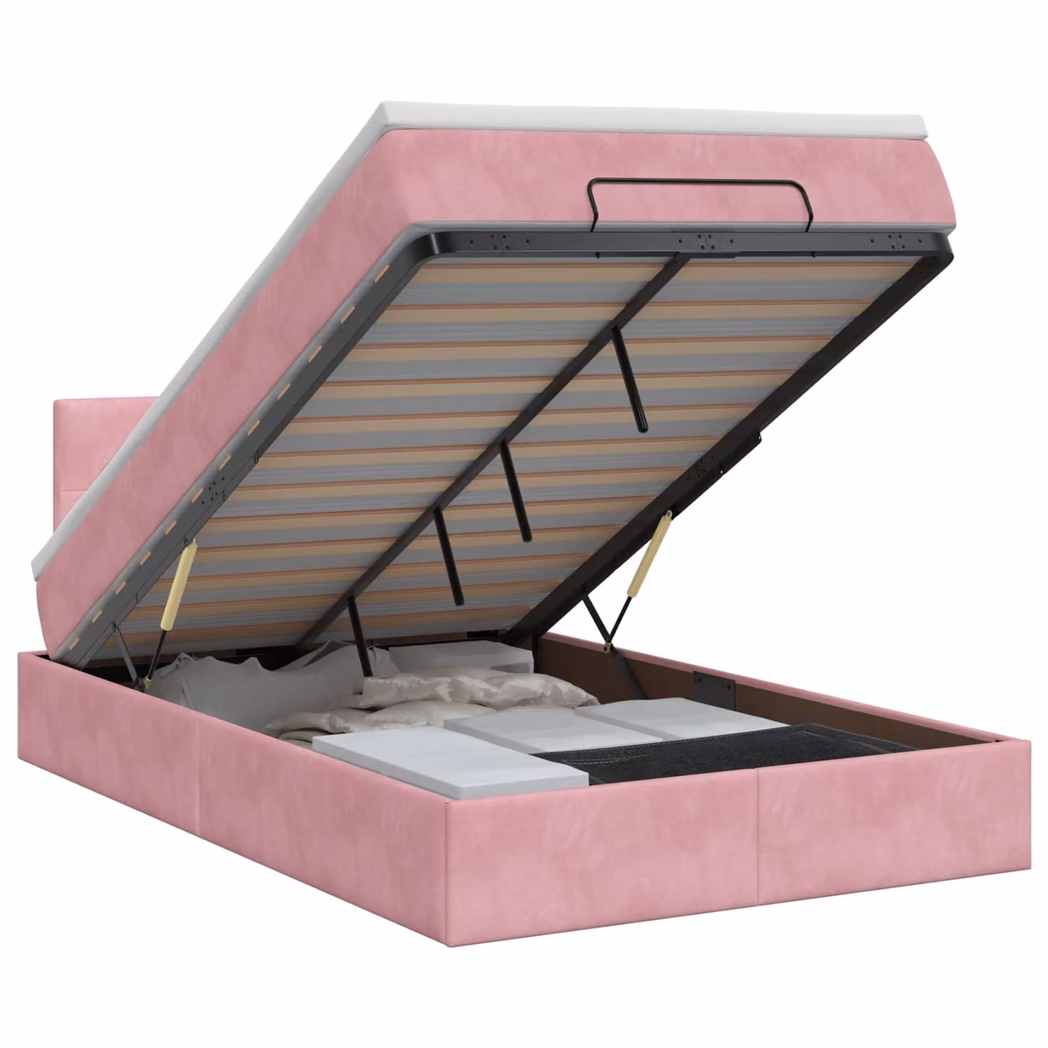 Letto ottomano con materasso vidaXL in velluto rosa, L/P/H: 200 x 120 x 88 cm