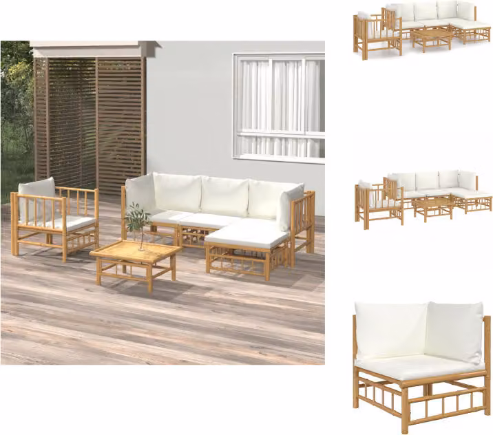 vidaXL Set di 6 pezzi per salotto da giardino con cuscini in bambù bianco crema - Set di mobili da giardino