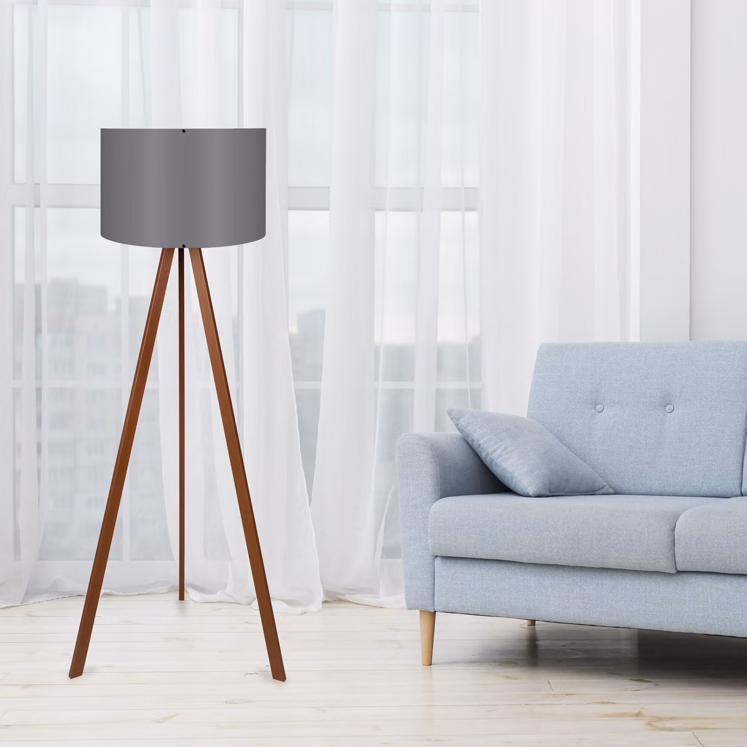 Opviq, AYD- AYDAXL, Marrone,Grigio, Lampade da terra, 38 x 140 cm, 70% MDF / 30% PVC tessuto