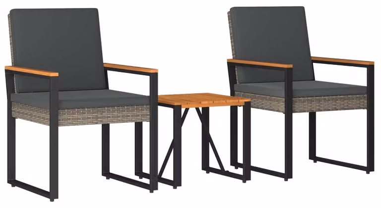 Set Mobili da Esterno 3 pcs Grigio e Grigio Scuro polyrattan