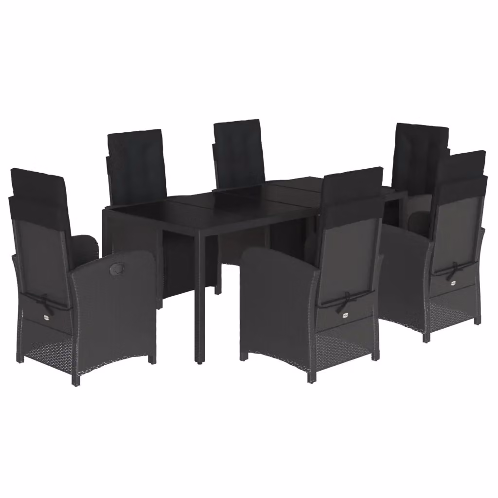 Set da pranzo da giardino vidaXL in polyrattan nero con cuscini e tavolo in vetro per 7 persone – 2