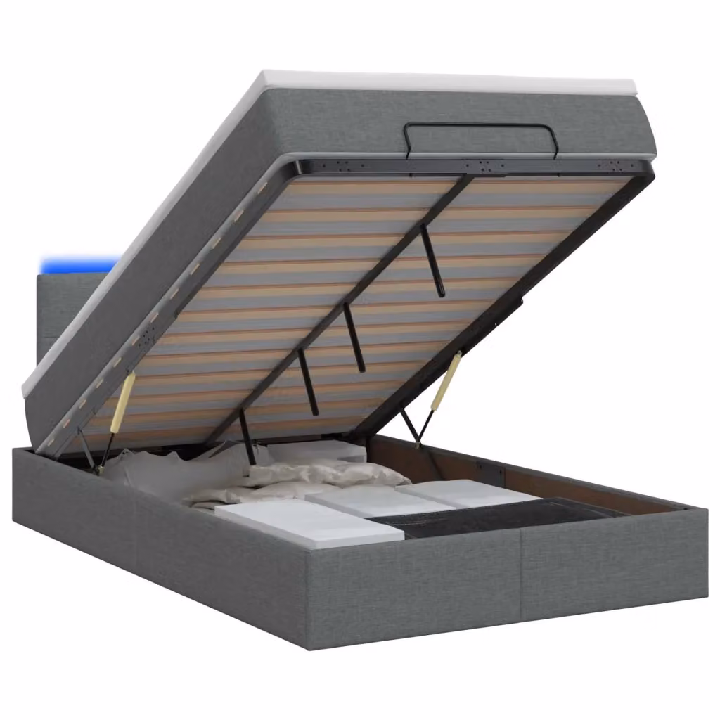 Letto Ottomano con Materasso Ibrido e Illuminazione LED vidaXL Grigio L: 120 cm, P: 200 cm, H: 88 cm – 2