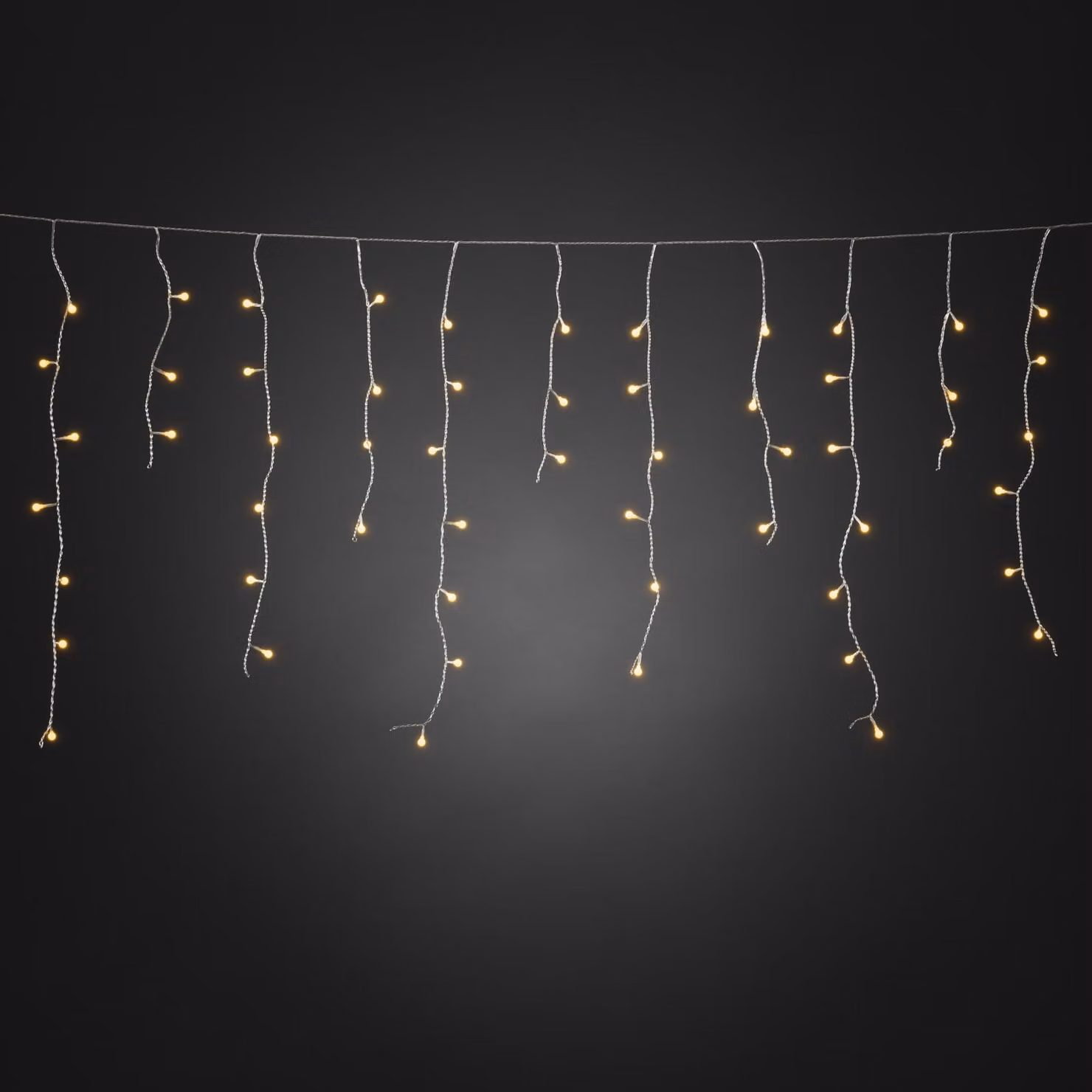 Konstsmide - Tenda luminosa a LED per la pioggia di ghiaccio, con globi bianchi, 200 diodi color ambra, trasformatore per esterni da 24 V, cavo trasparente - 3672-803