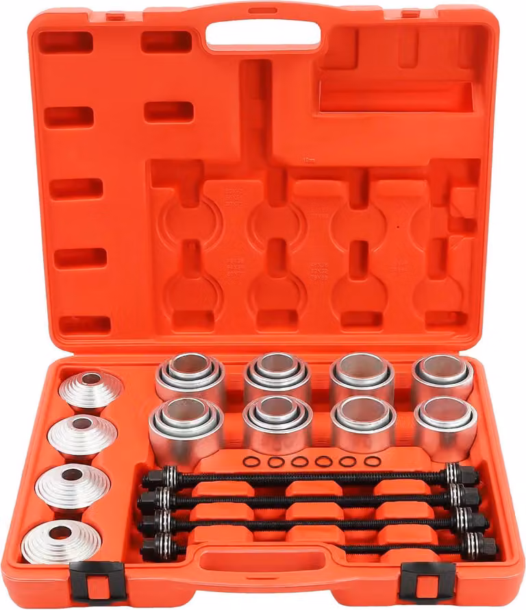 Set di bussole universali per inserimento ed estrazione - Set di utensili - 28 pezzi - Acciaio al carbonio 45# - Bulloni filettati M10–M16 - Bussole 36–72 mm - Lunghezza mandrino 350 mm - Nero