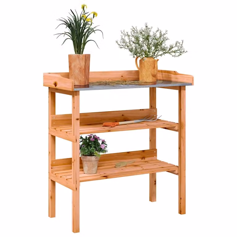 vidaXL Tavolo per piante con ripiani in legno di abete massello, marrone, L 78 cm x P 38 cm x H 82,5 cm