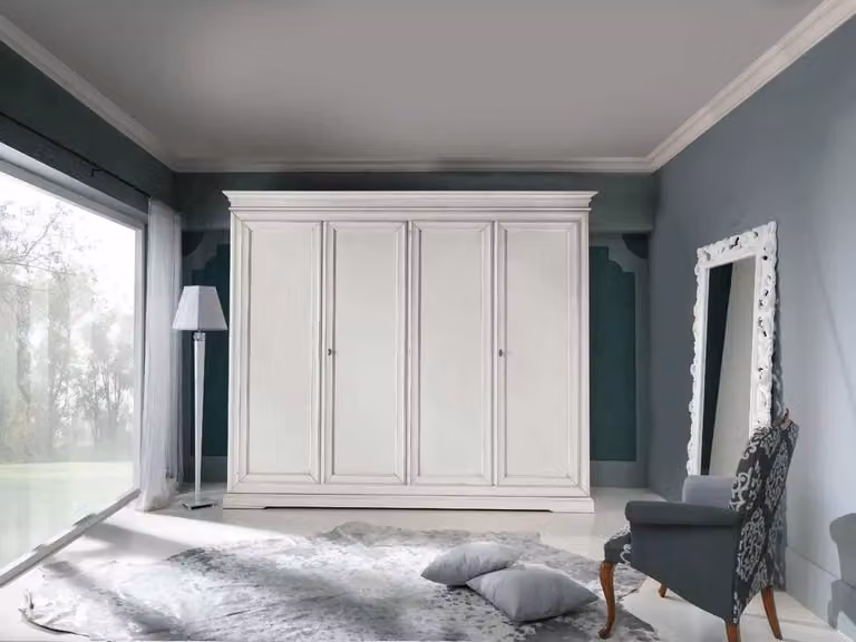 Armadio shabby chic in legno 4 ante bianco Mobili 2G L/P/H: 300 x 68 x 255 cm