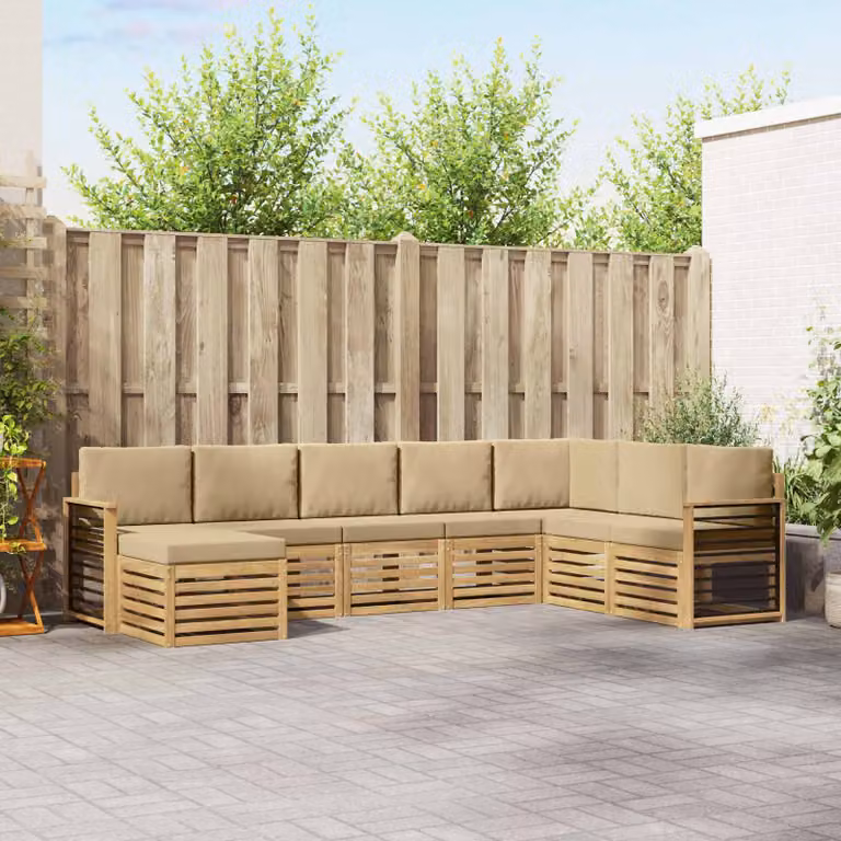 Set di divani da esterno vidaXL 8 pz in legno di acacia con cuscini Bianco e Beige