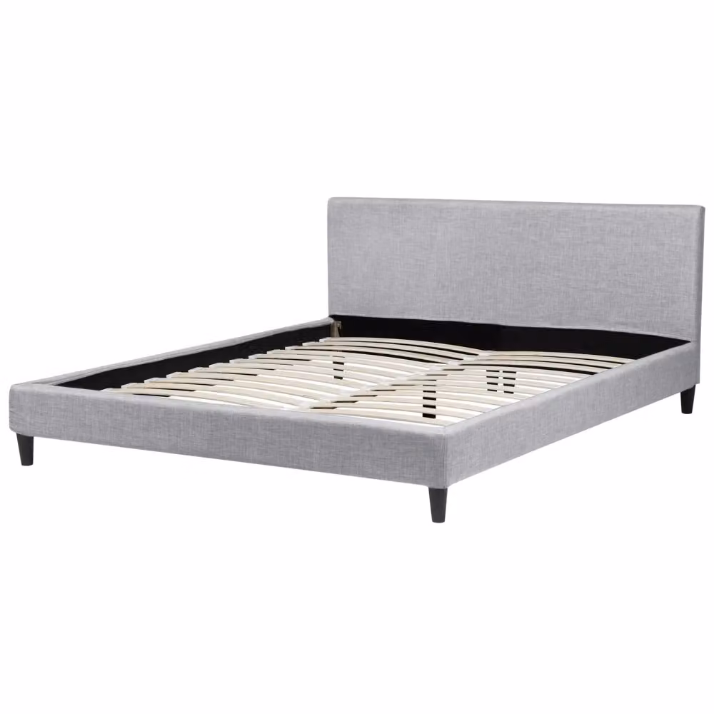 Letto Beliani moderno in tessuto grigio con rete a doghe in legno e struttura imbottita L/P/H: 180 x 200 x 214 cm – 2