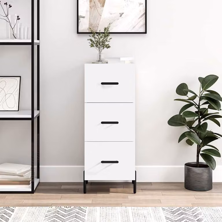 Credenza bianca moderna vidaXL in legno e metallo da appendere al muro L/P/H: 34,5 x 34 x 90 cm