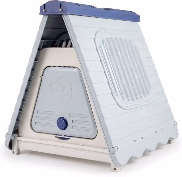 Cuccia pieghevole in plastica per cani con porta bloccabile e finestre ventilate, Gabbia portatile impermeabile per cani piccoli e medi Blu