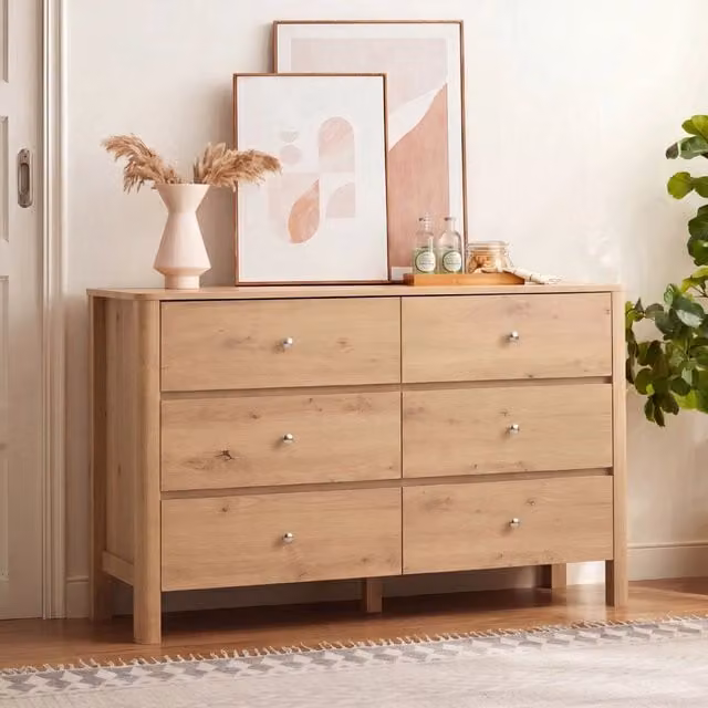 Cassettiera Mivray moderna con 6 cassetti su guide metalliche in legno marrone, L: 120 cm, P: 40 cm, H: 80 cm