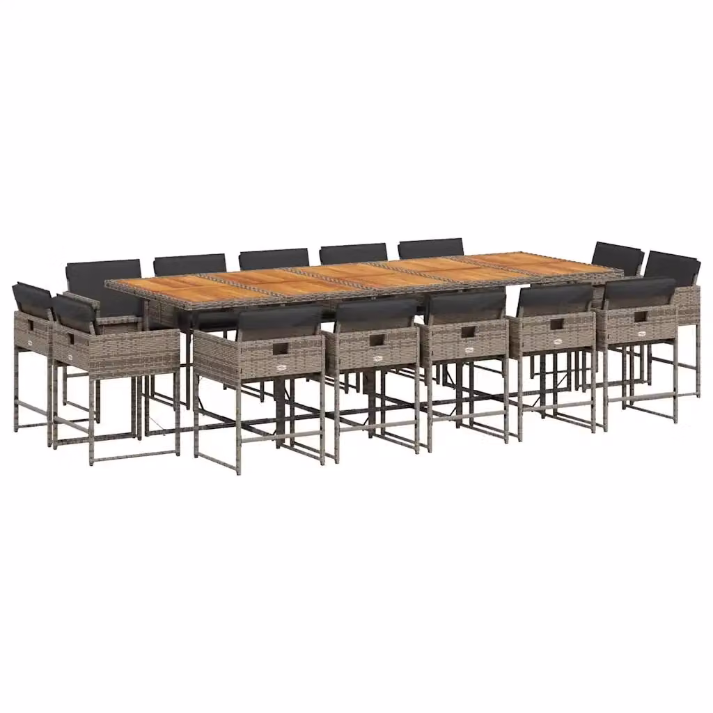 Set da pranzo da giardino vidaXL in polyrattan e legno di acacia grigio con 15 pezzi e cuscini – 2