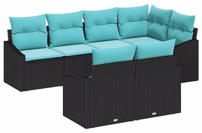 Set di divani con cuscino 7 pcs Nero polyrattan