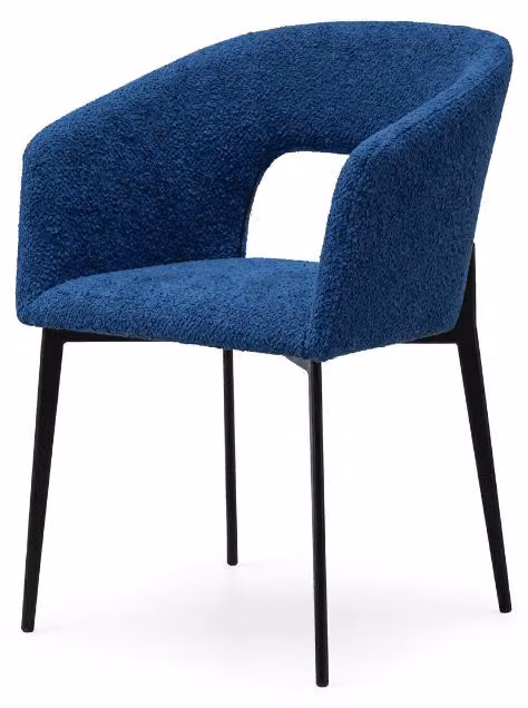 Sedia da pranzo elegante e raffinata, tessuto blu, blu reale, con braccioli
