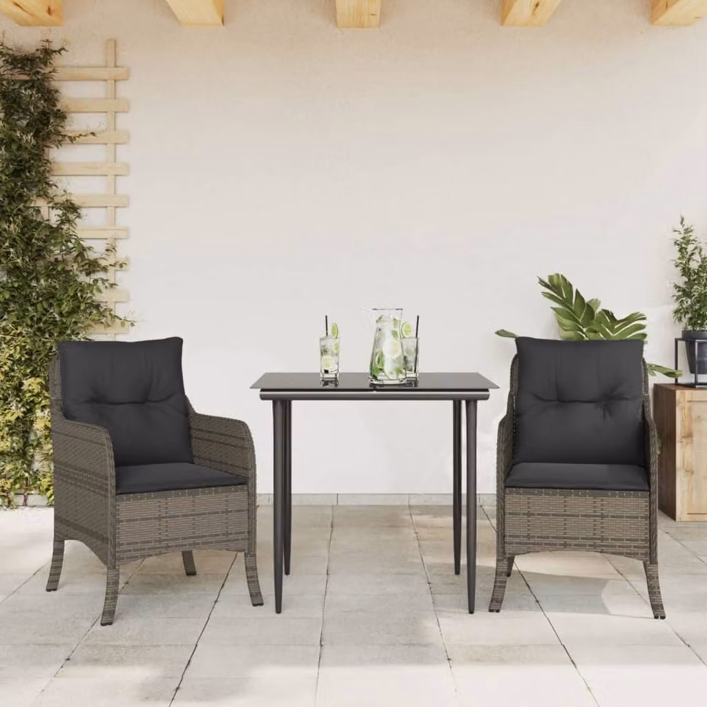 Maison Exclusive - Set da Pranzo da Giardino 3 pz con Cuscini in Polyrattan Grigio