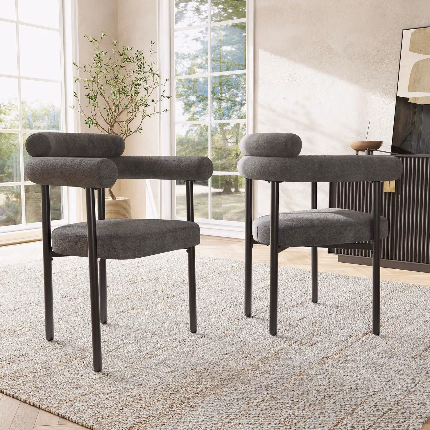 Sweiko 2 sedie da pranzo, sedie da pranzo moderne e semplici in tessuto scamosciato grigio scuro, comode sedute ad anello, adatte per sala da pranzo, soggiorno e studio, disponibili in diversi colori