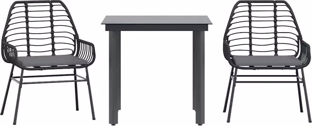 Set da Pranzo da Giardino 3 pz con Cuscini Polyrattan Vetro