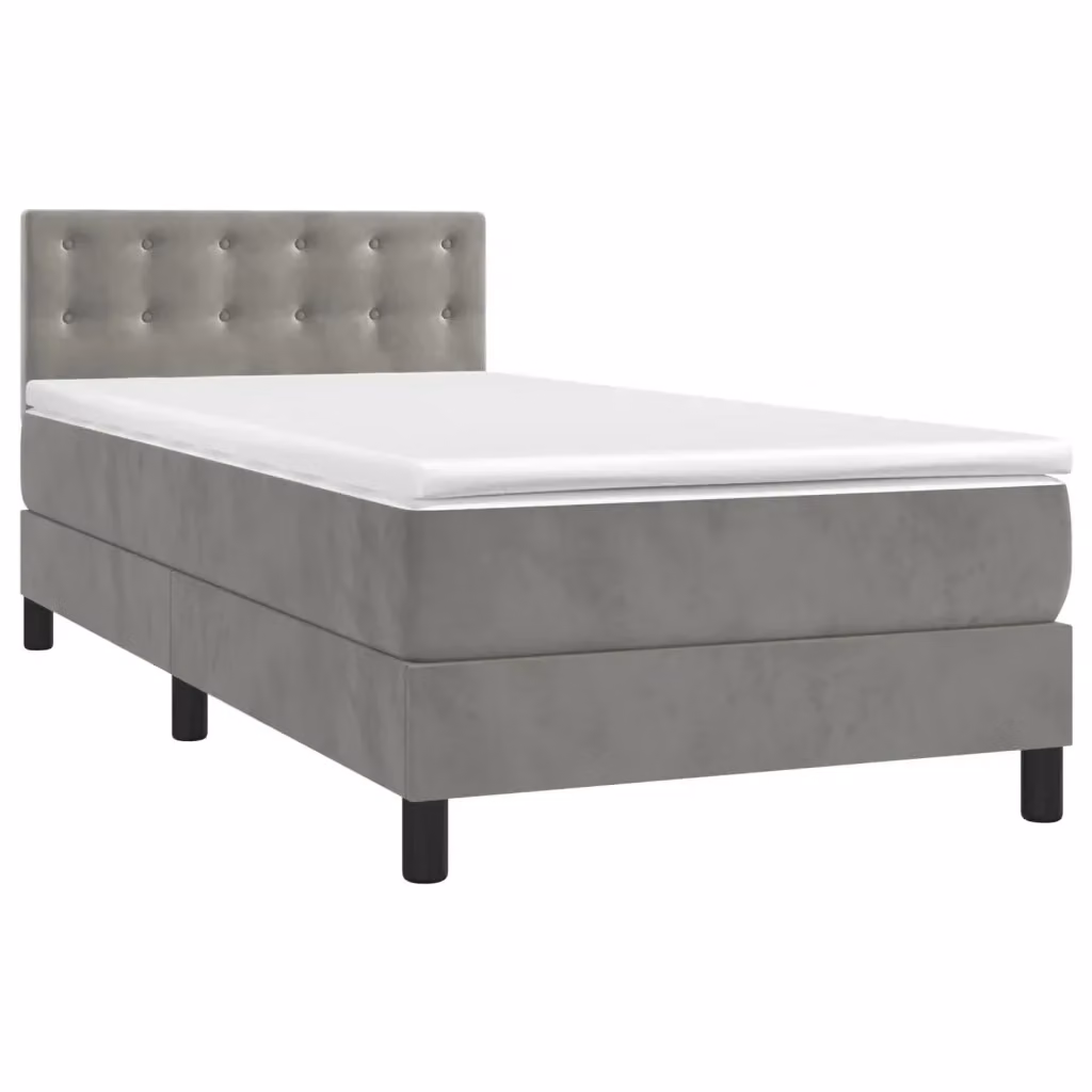Letto Ibrido con Giroletto a Molle e Materasso vidaXL in Velluto Grigio e Bianco L/P/H: 190 x 90 x 31 cm – 2