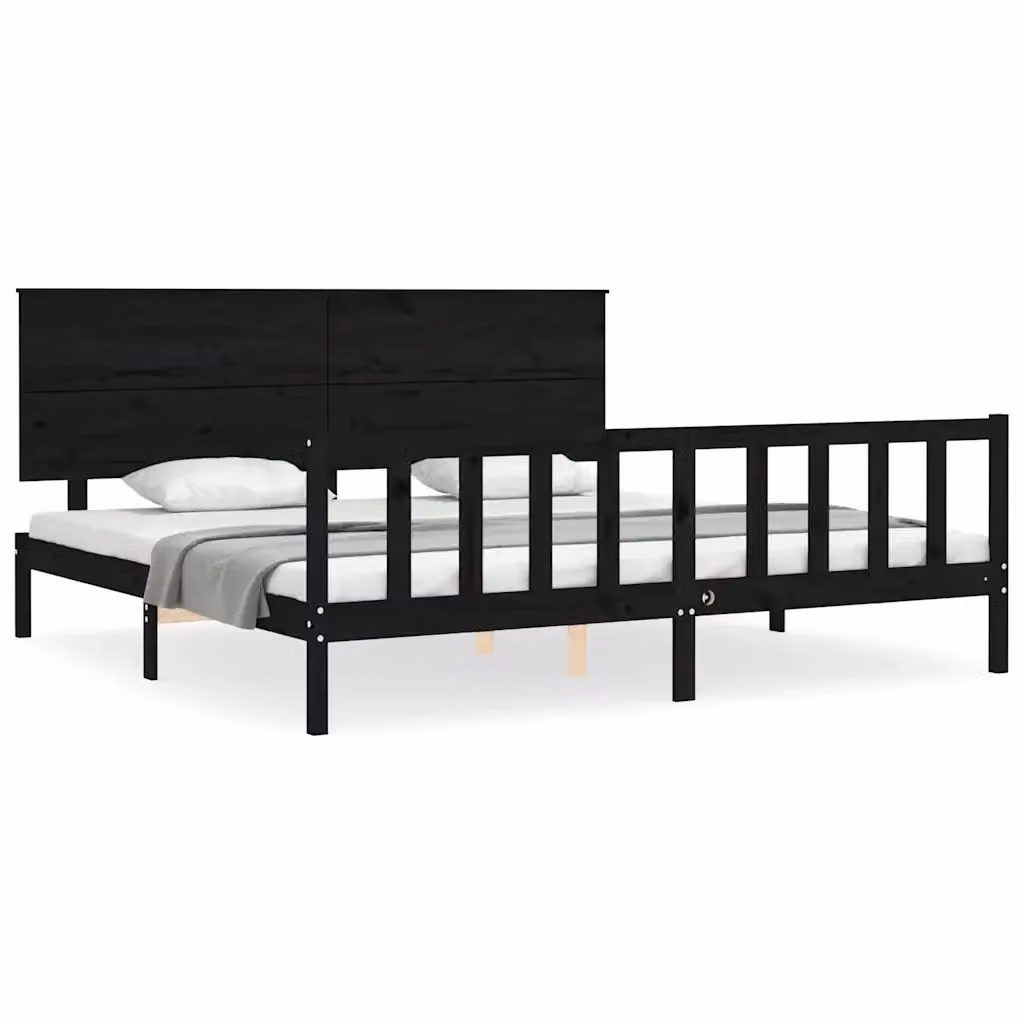 Letto con Testiera in Legno Massello di Pino Nero vidaXL L/P: 200 x 200 cm – 2