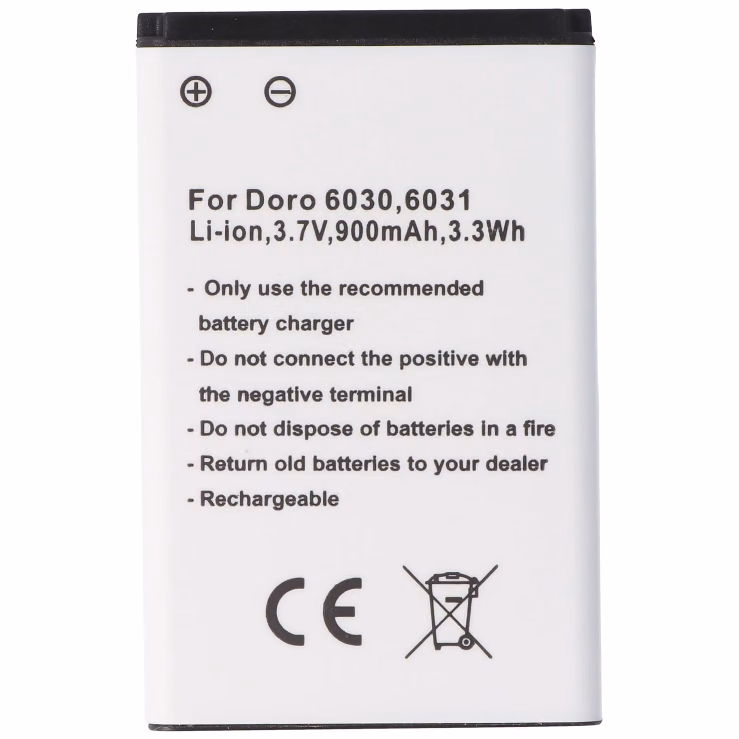 Batteria adatta per Doro 6030, 6031, Li-Ion, 3,7V, 900mAh, 3,3Wh