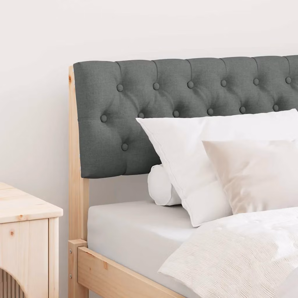 Testiera imbottita vidaXL in pino massello e tessuto, Grigio scuro, L: 90 cm