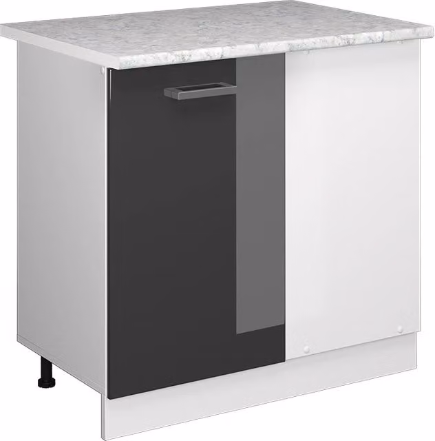 Mobile ad angolo cucina R-Line Antracite lucido/Bianco 86 cm, PL Marmo Vicco