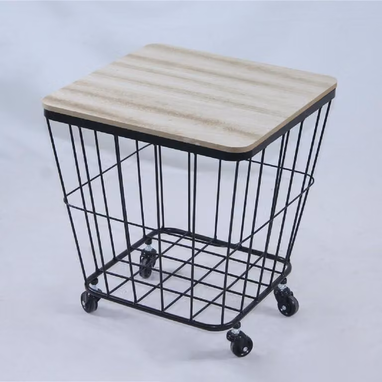 Tavolino quadrato con ruote e cestello portaoggetti, 38,5 x 38,5 x 43 cm