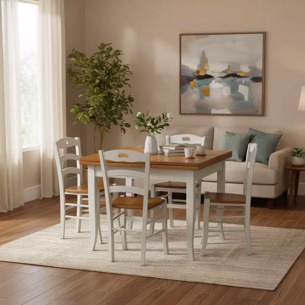 Set tavolo in legno bicolore allungabile con 4 sedie in legno Mobili 2G L/P: 100 x 100 cm – 2