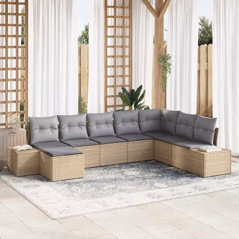 Maison Exclusive - Set Divano da Giardino 8 pcs Beige e Grigio Chiaro polyrattan