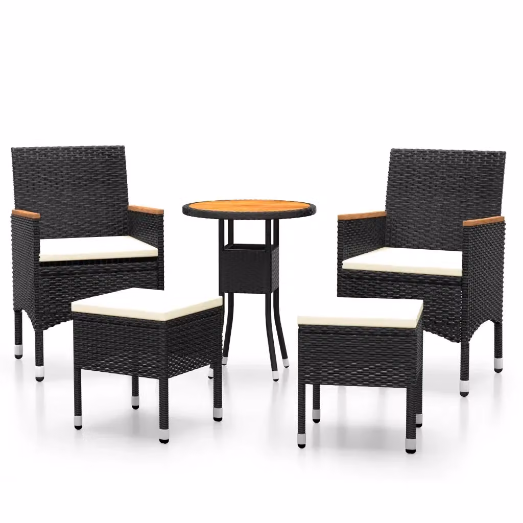 Set Salotto da Giardino vidaXL 5 pz in Polyrattan con Cuscini e Tavolino da Caffè Nero e Bianco – 2