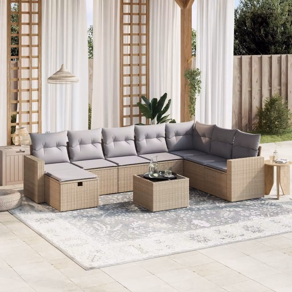 Maison Exclusive - Set Divano da Giardino 9 pz con Cuscini Beige Misto Polyrattan