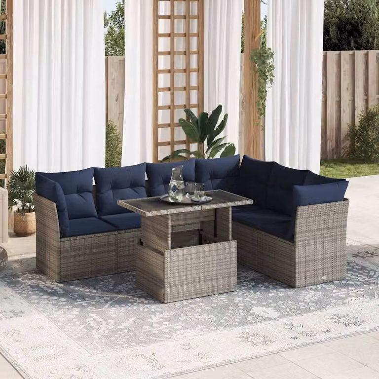 Maison Exclusive - Set Divani da Giardino con Cuscini 7pz Nero Polyrattan Acacia