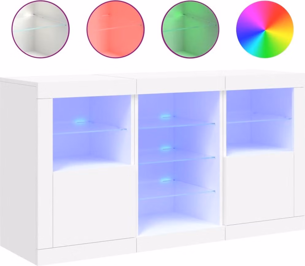 Credenza con Luci LED Bianca 123x37x67 cm
