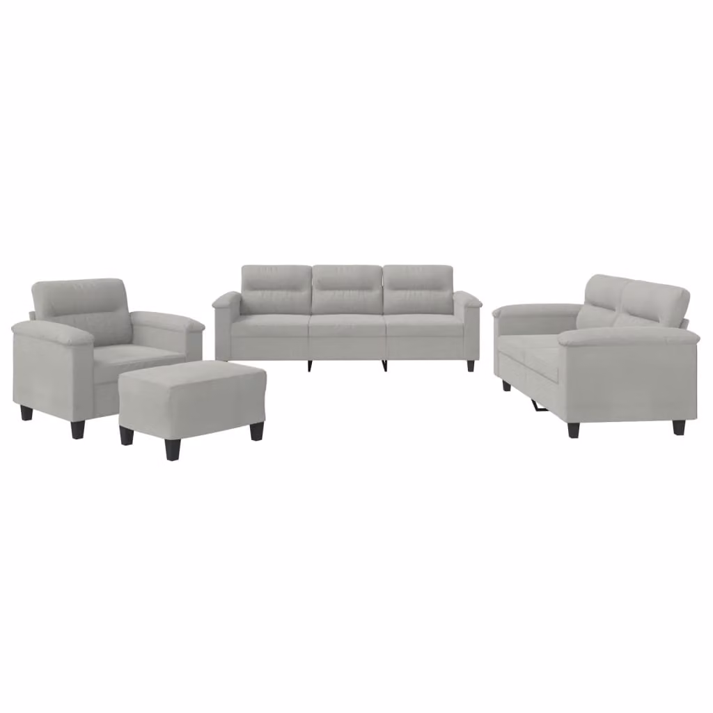 Set Divani 4 pz con Cuscini Grigio Chiaro in Tessuto Microfibra