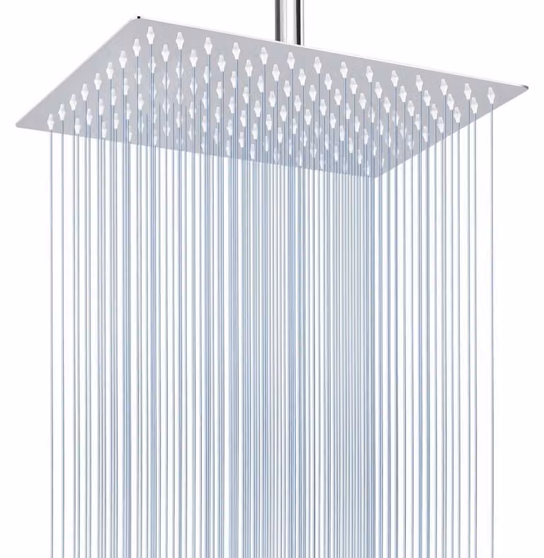 Doccia a pioggia in acciaio inossidabile, 30 cm, quadrata, alta pressione, per montaggio a parete o a soffitto, finitura cromata