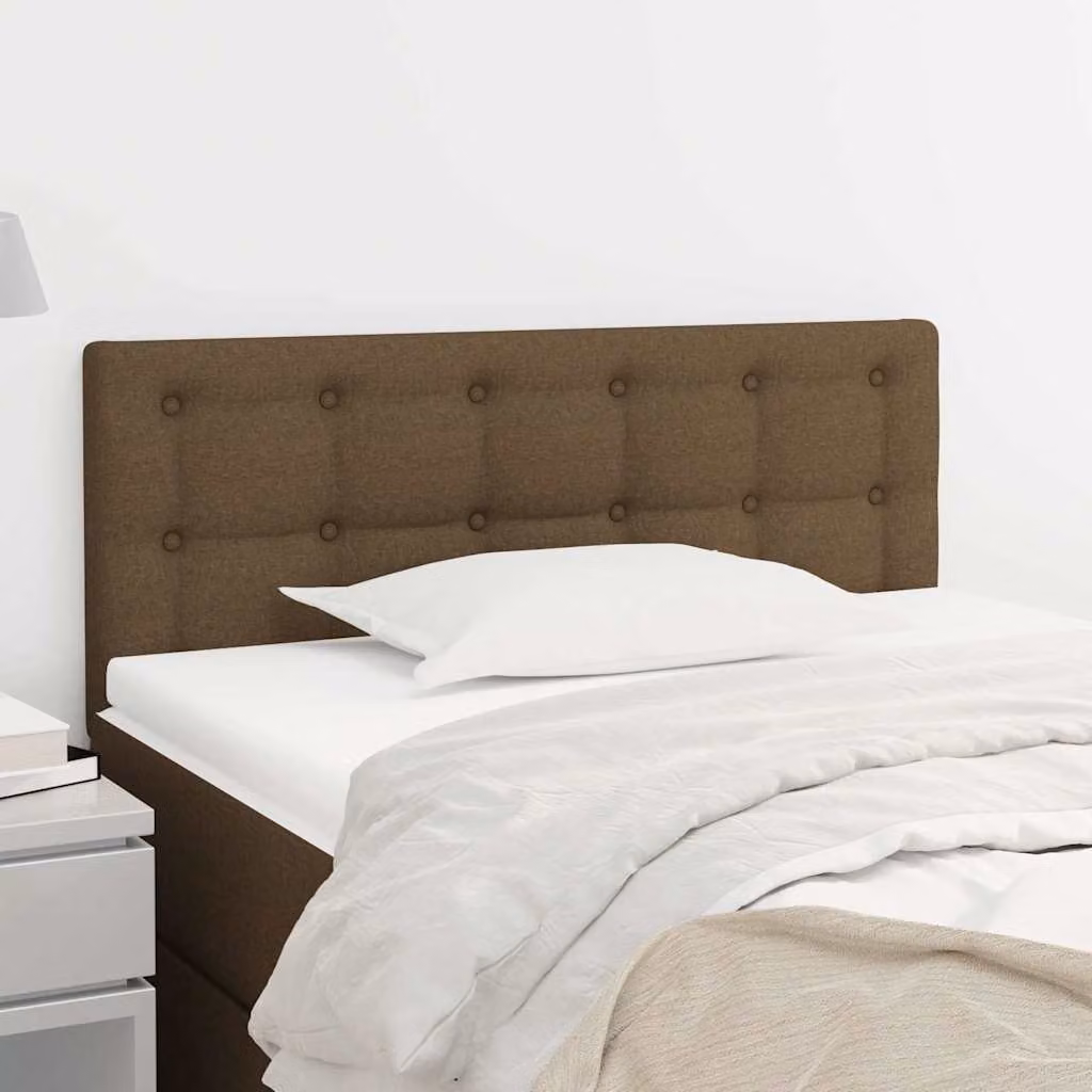 Testiera per letto vidaXL in tessuto marrone scuro con struttura in legno di larice, L: 90 cm, P: 5 cm, H: 78-88 cm